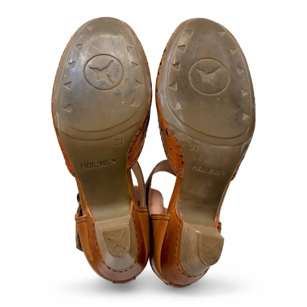 PIKOLINOS Spain Leather Comfort Heels Brown Cut-Out Ankle Strap Boho Pumps EU 37 - Picture 8 of 17